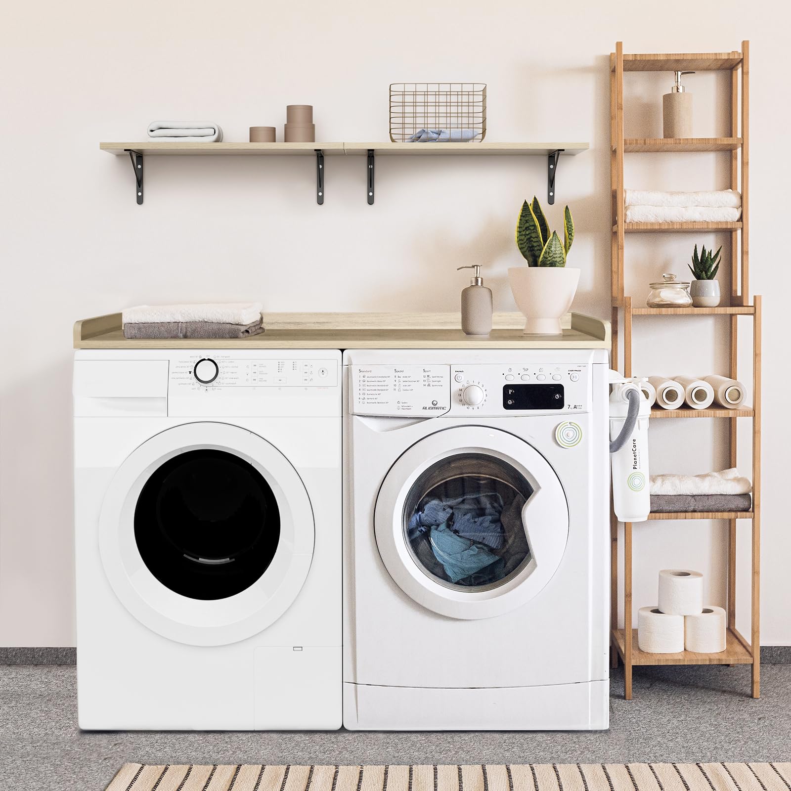 Premium Melamine Laundry Countertop with Edge Rails & Shelves Set - 27.5
