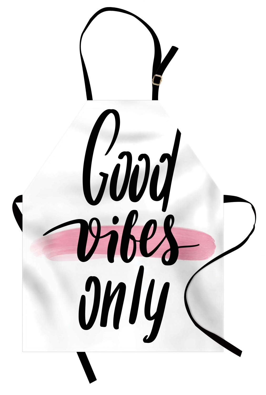 Ambesonne Unisex Kitchen Apron - Adjustable Neck Bib for Cooking, Baking & Gardening - Modern Typography Design with Pink Brushstroke - Adult Size Charcoal Grey & Pale Pink - Perfect for Home Chefs, BBQ & Outdoor Activities