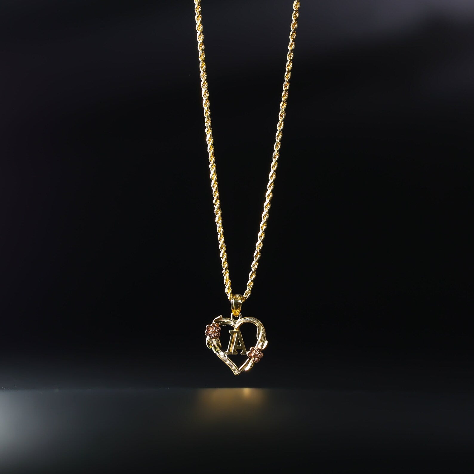 Gold Heart Letter A Pendant with Floral Design | Personalized Alphabet Jewelry for Women | Perfect Gift for Birthday, Anniversary & Valentine's Day