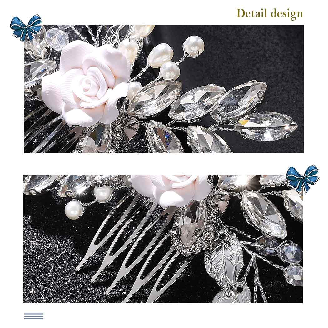 Latious Silver Crystal Bridal Hair Comb - Elegant Flower & Leaf Design Wedding Hair Accessories for Women & Girls | Perfect for Brides, Bridesmaids, and Special Occasions