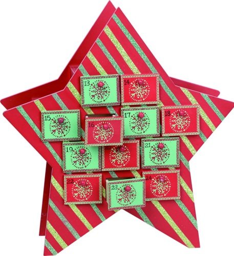 Festive Green and Red Striped Star Wooden Double-Sided Christmas Advent Calendar - Perfect for Holiday Countdown, Home Decor & Gift Giving