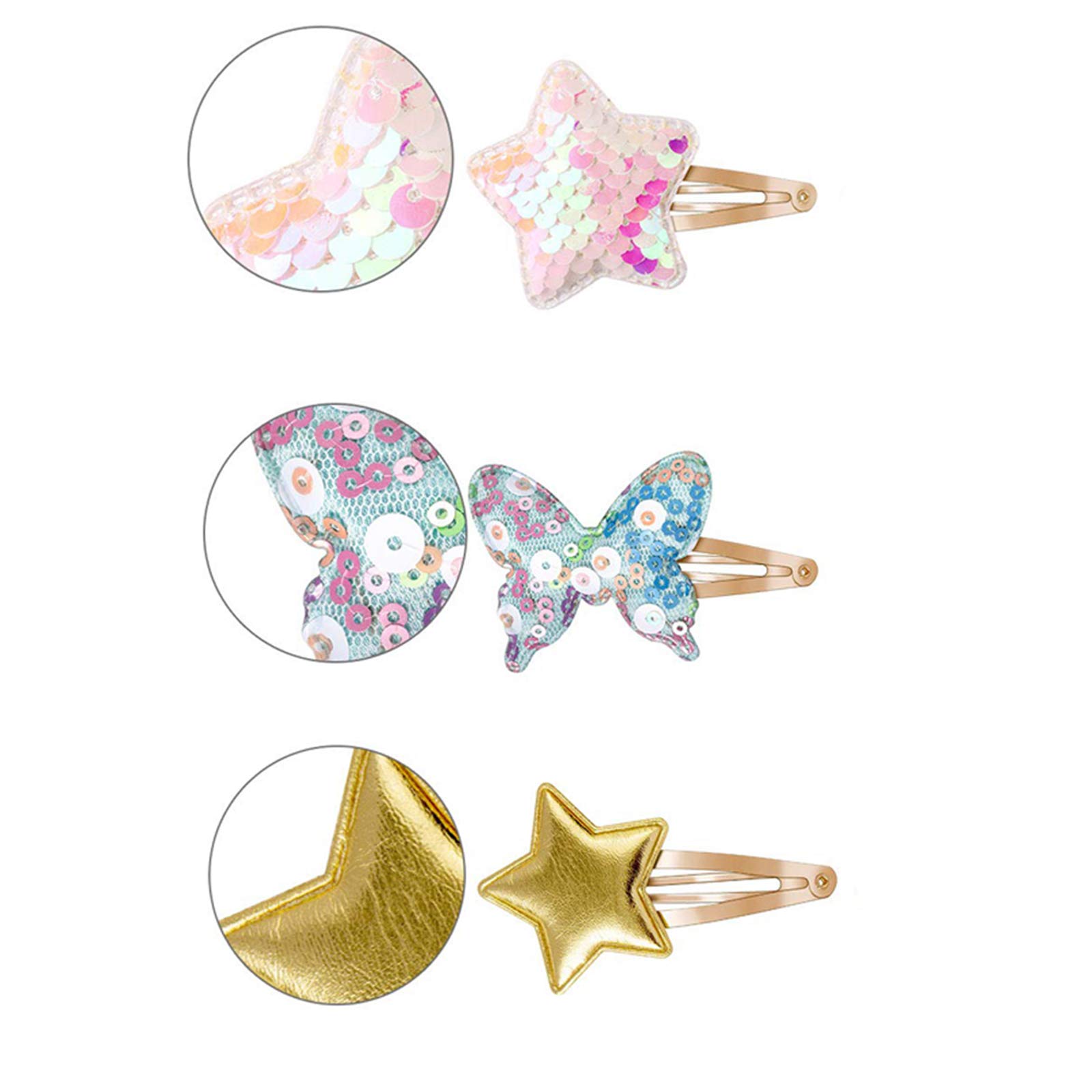 16-Piece Girls' Star-Shaped Hair Clips Set - Sparkly Metal Snap Barrettes with Heart & Star Designs for Kids - Perfect for School, Parties & Everyday Hairstyles