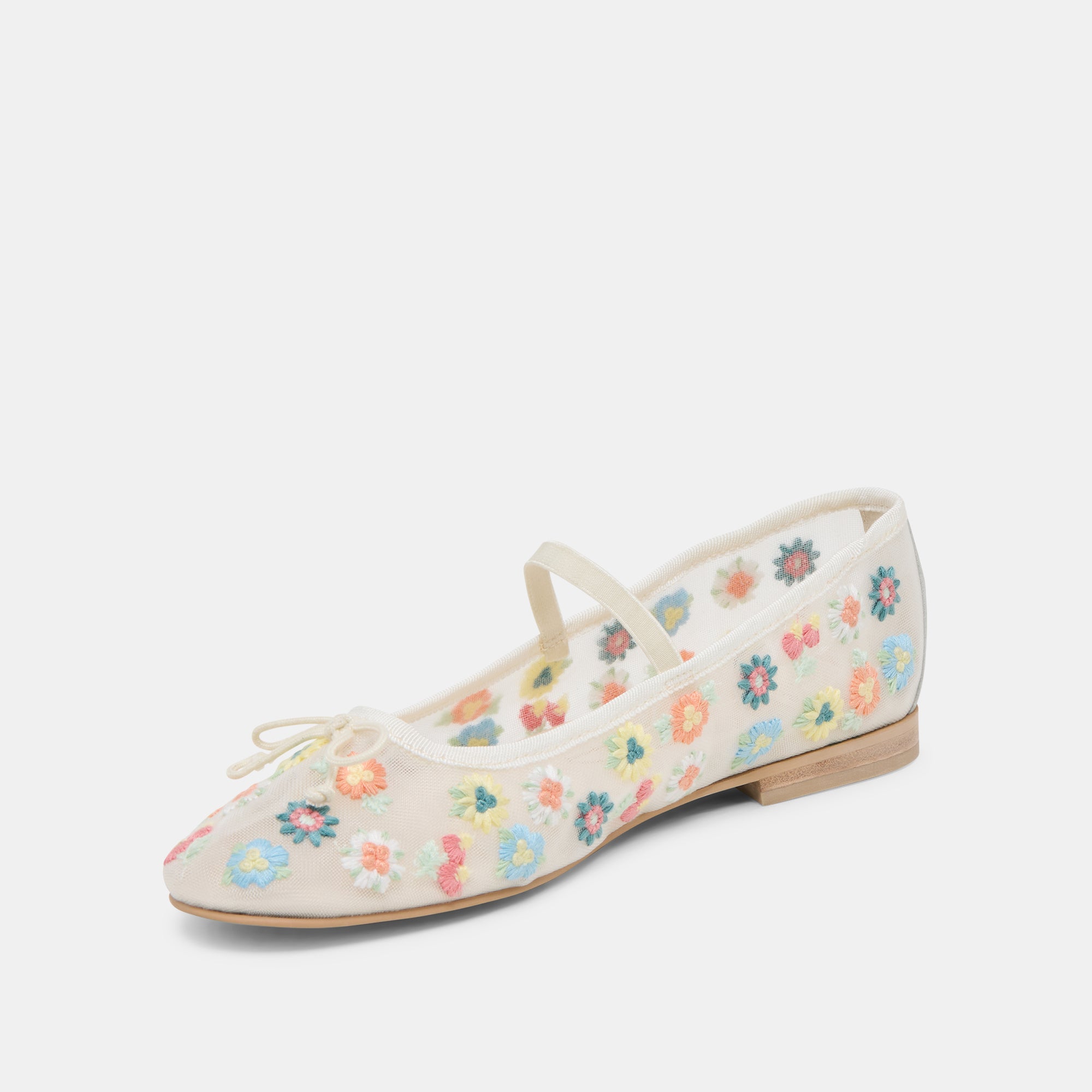 Cadel Floral Ballet Flats for Women - Ivory Mesh Comfortable Slip-On Shoes with Floral Design | Perfect for Casual Wear, Office, and Dance Classes