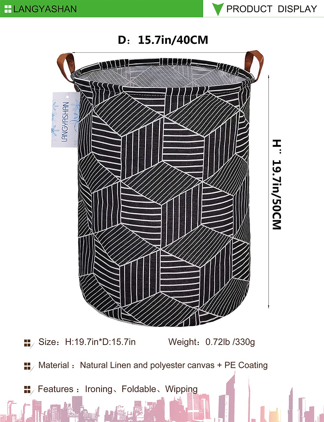Premium Collapsible Canvas Laundry Basket - Foldable Storage Bin for Clothes, Toys & Organizing - Ideal for Bedroom, Nursery, Kids Room & Gift Giving (Black Diamond Pattern) - Perfect for Home Organization & Space Saving