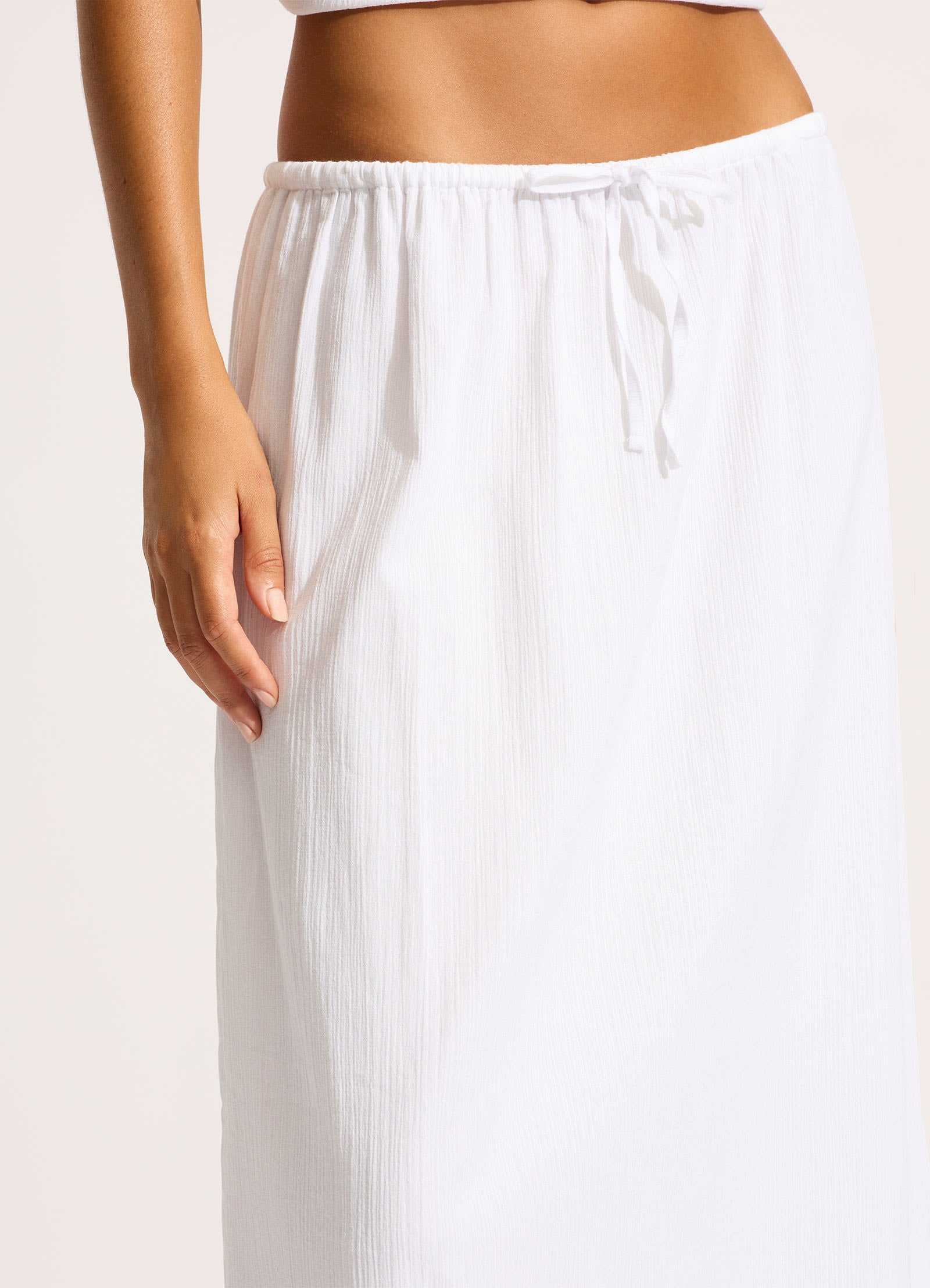 Elegant White Crinkle Maxi Skirt for Women - Boho Summer Beach Dress, Perfect for Vacation, Party & Casual Wear