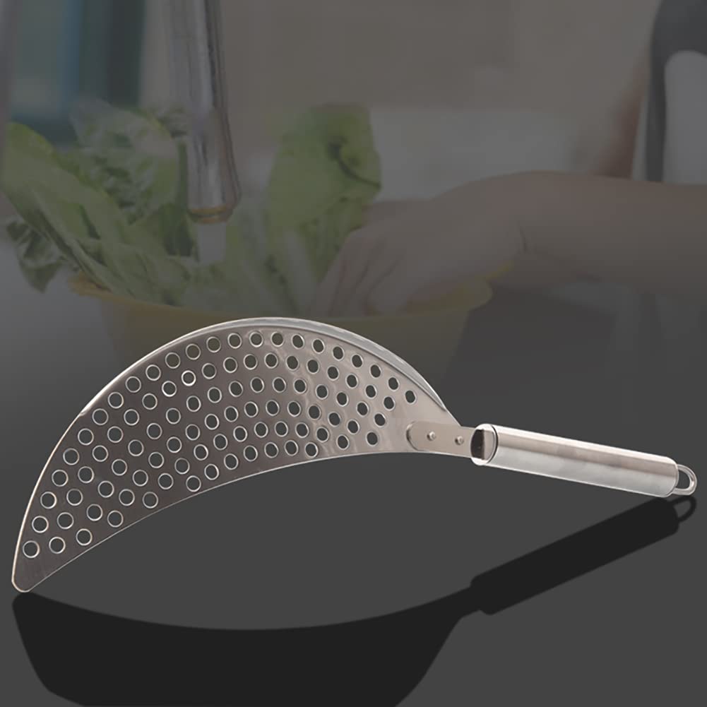 2-Pack Stainless Steel Crescent Pot Strainer with Handle - Pasta & Grease Drainer Insert for Various Pots & Pans - Perfect for Kitchen Cooking, Draining Pasta, and Frying Foods