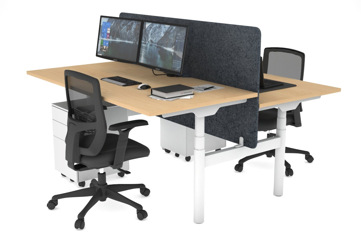 Flexi Premium Height Adjustable 2-Person H Bench Workstation - White Frame [1200L x 800W with Cable Management] - Ideal for Office, Home Workspace & Collaborative Environments