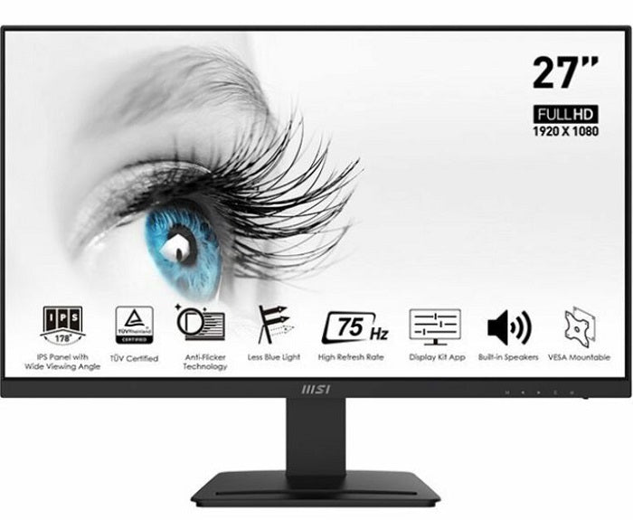 MSI PRO 27 Inch Full HD 1080p Computer Monitor with DisplayPort & HDMI - IPS Panel, 75Hz Refresh Rate, VESA Mount - Ideal for Home Office, Gaming, and Multimedia Entertainment