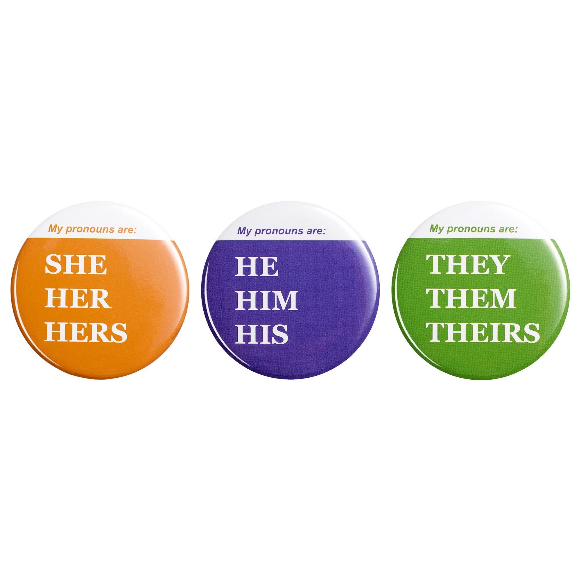 30 Pcs Gender Identity Pronoun Pinback Buttons - They/Them, She/Her, He/Him - Round Cute LGBTQ+ Pride Badges for Backpacks, Jackets & Lanyards - 3 Styles for Ally Support & Awareness Events