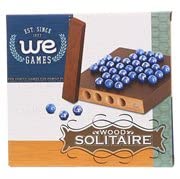 WE Games Marble Solitaire Travel Board Game - 5 Inch Square Wooden Board with 33 Blue Glass Marbles, Magnetic Storage Closure | Classic Solitaire Strategy Game for Adults | Perfect for Travel, Camping & Family Game Nights
