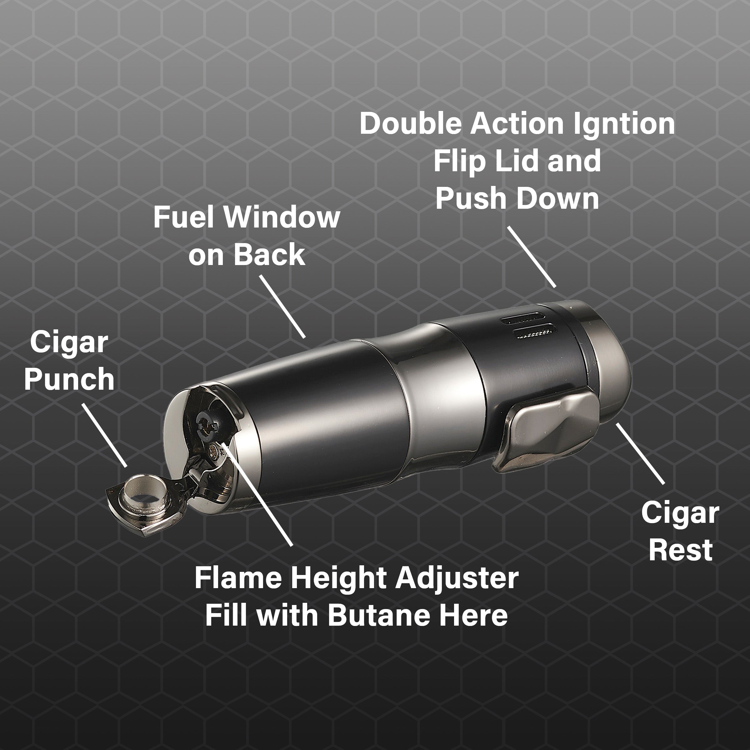 Visol Epicron Triple Jet Flame Butane Lighter - Windproof Refillable Cigar Torch for Cigars, Cigarettes & Outdoor Use