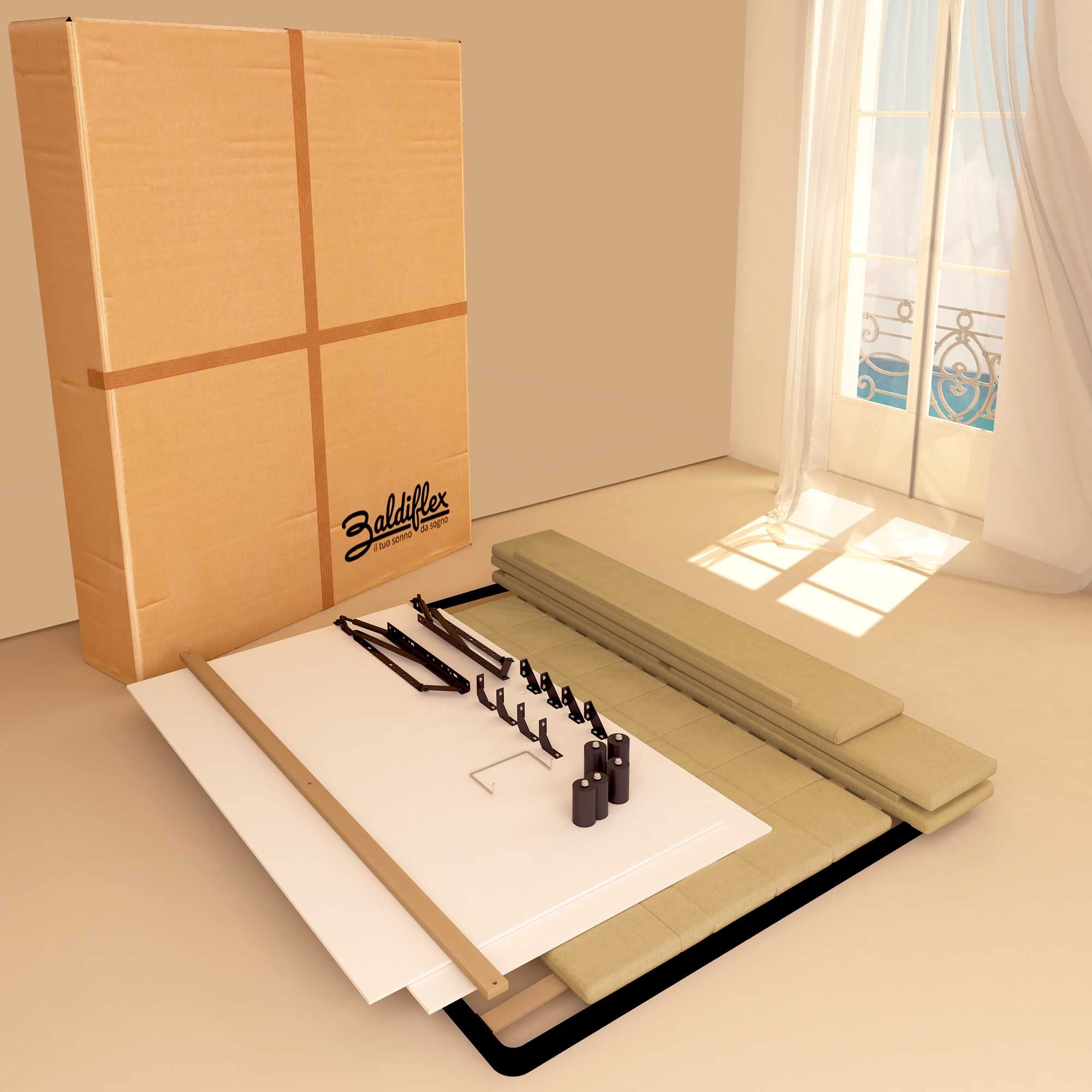 Baldiflex Dublin Fabric King Size Bed Frame with Slatted Base, Underbed Storage, Elegant Camel Headboard – 140x190cm – Perfect for Master Bedrooms & Guest Rooms