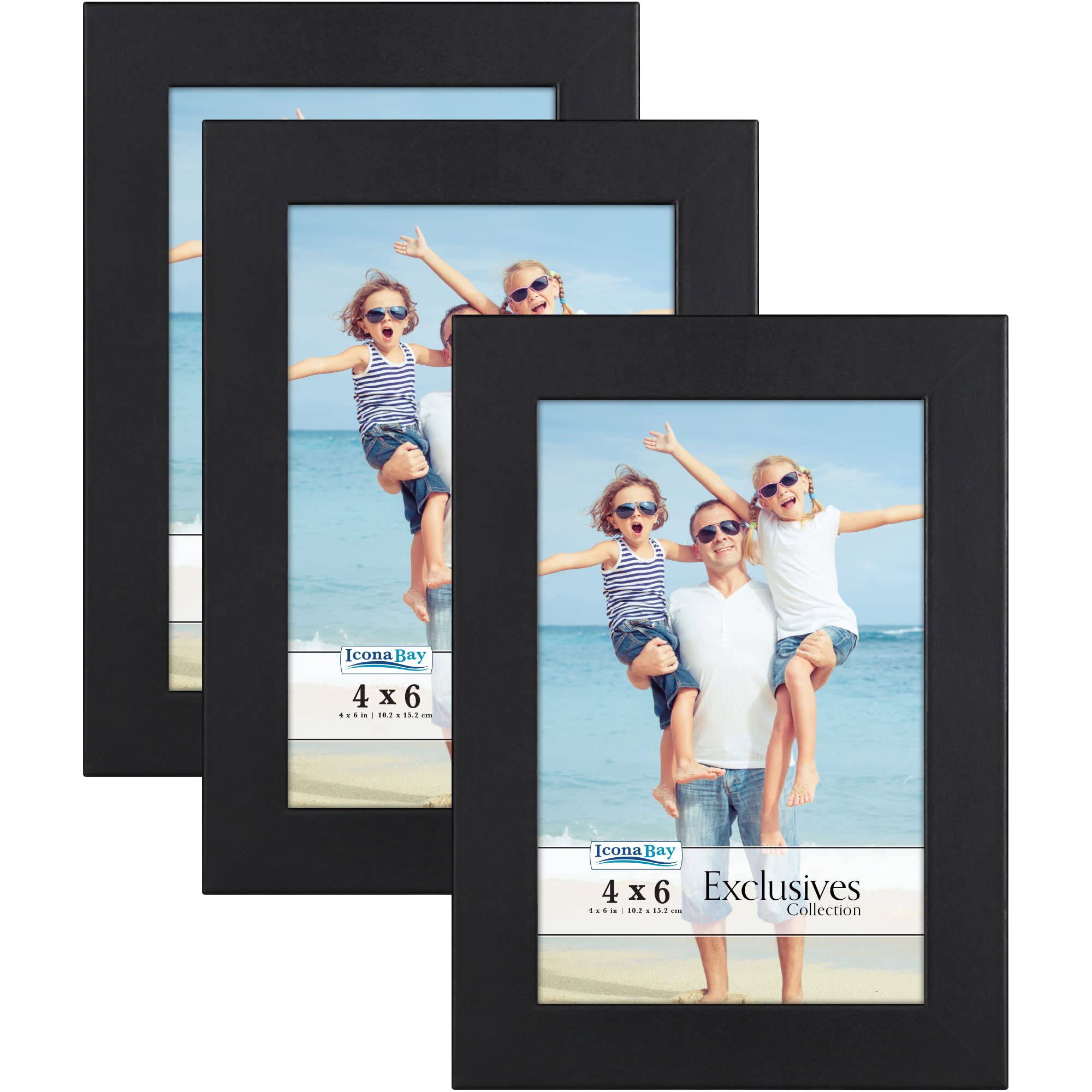 Icona Bay 4x6 Picture Frames (Black, 3 Pack) - Premium Wood Composite Photo Frames for Wall or Tabletop Display - Perfect for Home Decor, Office, Wedding Photos & Gift Giving