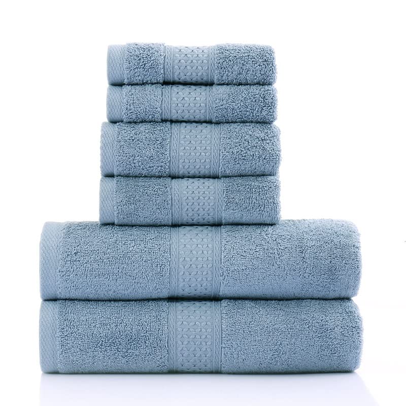 Premium Cotton Bath Towel Set - Ultra Soft & Highly Absorbent Quick-Dry 6-Piece Set (2 Bath Towels, 2 Hand Towels, 2 Washcloths) | Blue | Perfect for Spa, Gym, Beach & Luxury Bathroom Decor