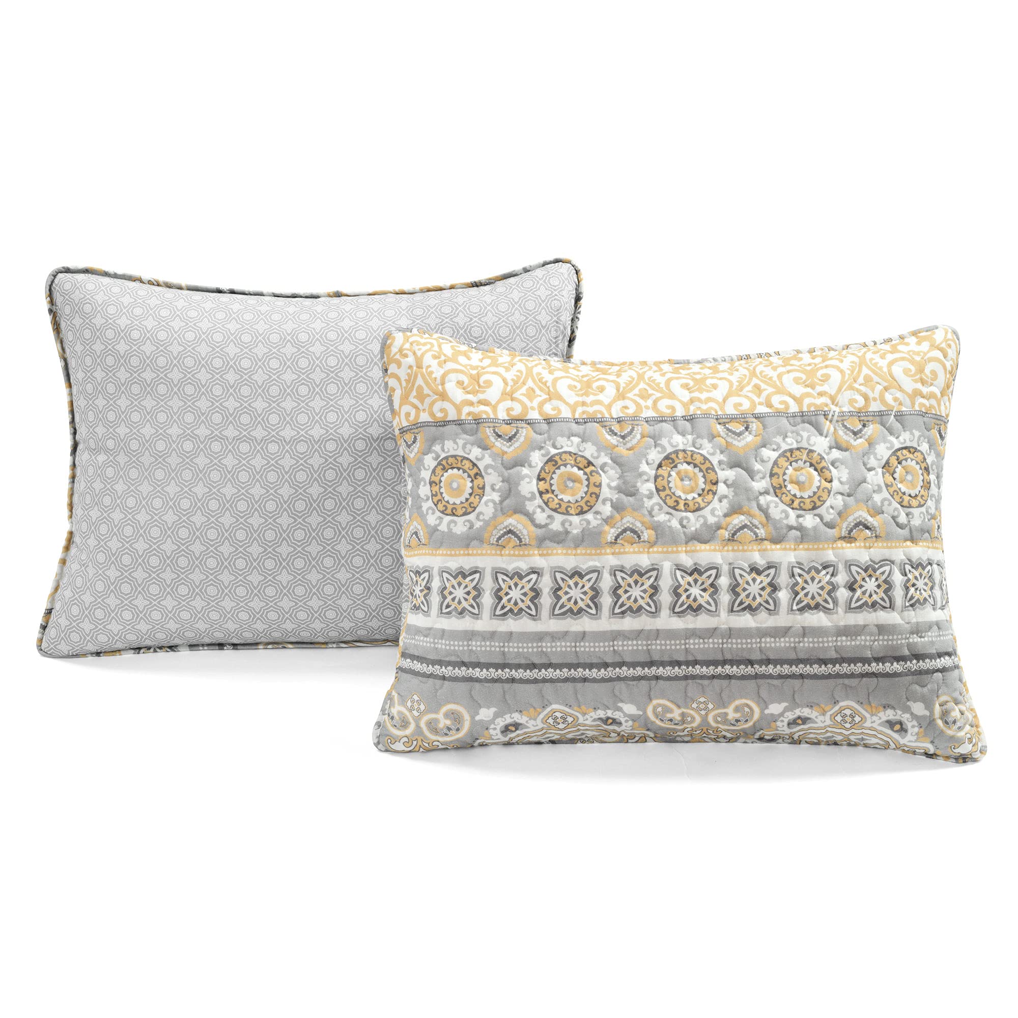 Lush Decor Nesco Reversible Quilt Set - King, Yellow & Gray for Cozy Bedroom