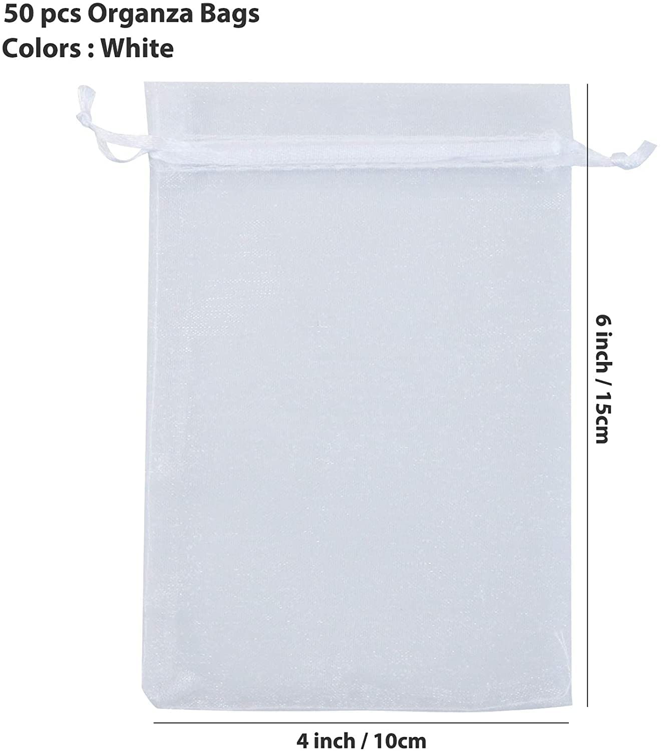 50 Pack 4x6 Inch White Organza Gift Bags with Drawstring - Sheer Mesh Favor Bags for Wedding, Party, Christmas Favors & Jewelry Packaging - Perfect for Bridal Showers, Baby Showers & Holiday Gifts