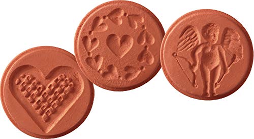 Terra Cotta Cookie Stamps - 3 Piece Love Heart Set for Baking, DIY Cookies, Wedding & Holiday Gift Giving - Handmade Clay Cookie Press for Decorating Homemade Treats