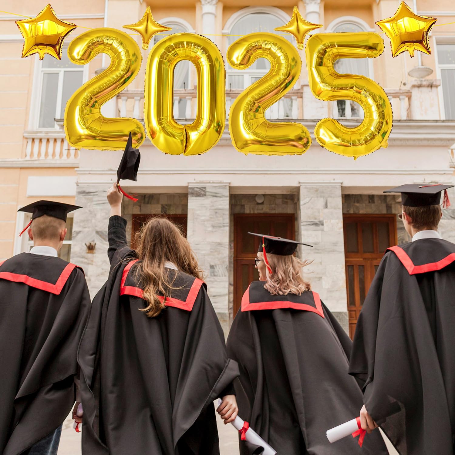 42 Inch Large 2025 Balloon Numbers with Star Balloons - Gold Foil Graduation Party Decorations & Supplies for 2025 Graduation Celebrations, Birthday Parties, and Special Events