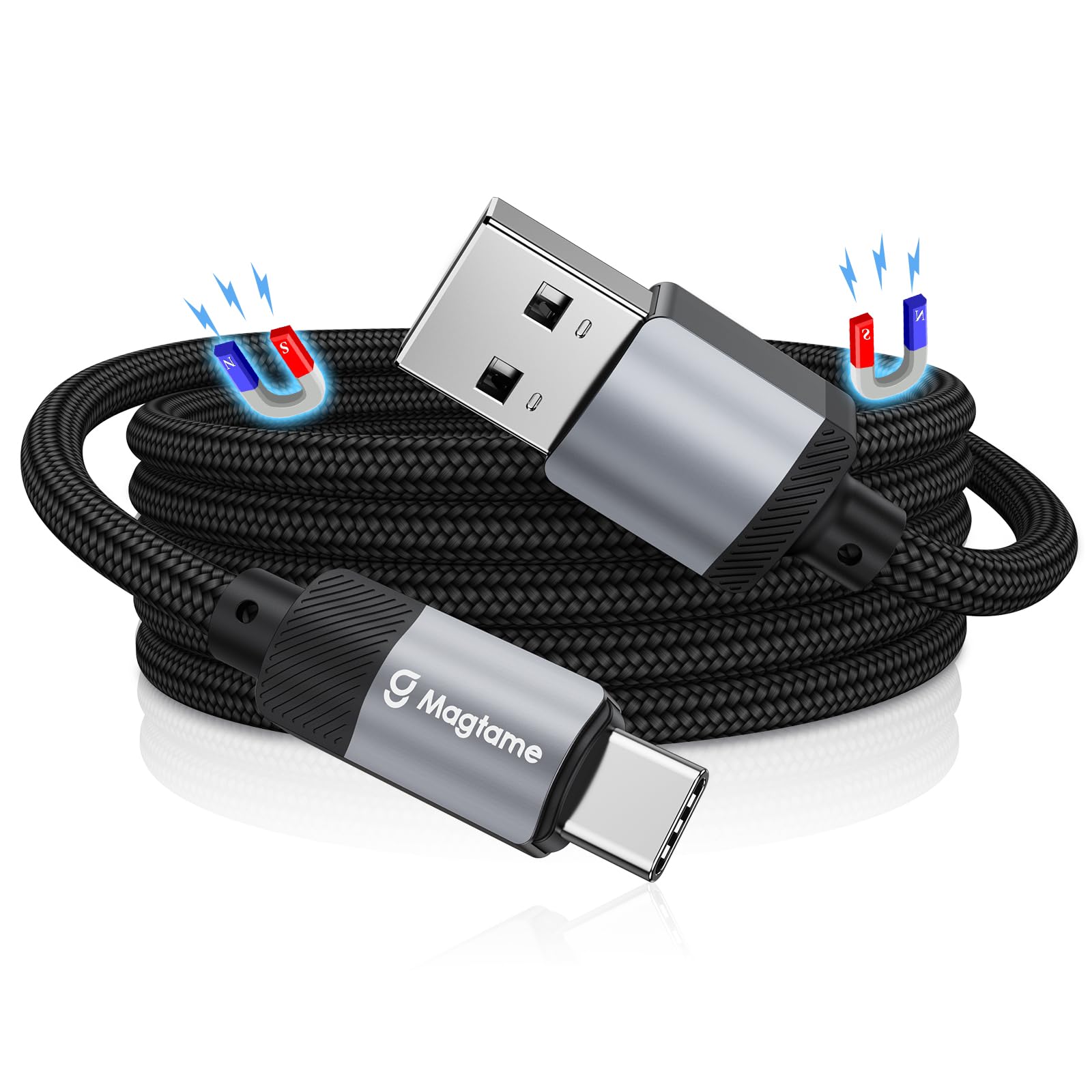 Magnetic USB C Cable Fast Charging for iPhone 15/Samsung/iPad - Black