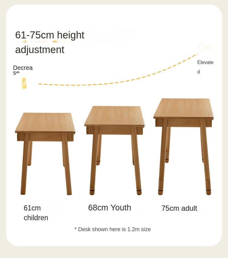 Solid Wood Kids Study Desk - Beech & Oak Wooden Children's Writing Table for Homework & Drawing | Perfect for Bedroom, Homeschool & Classroom Use