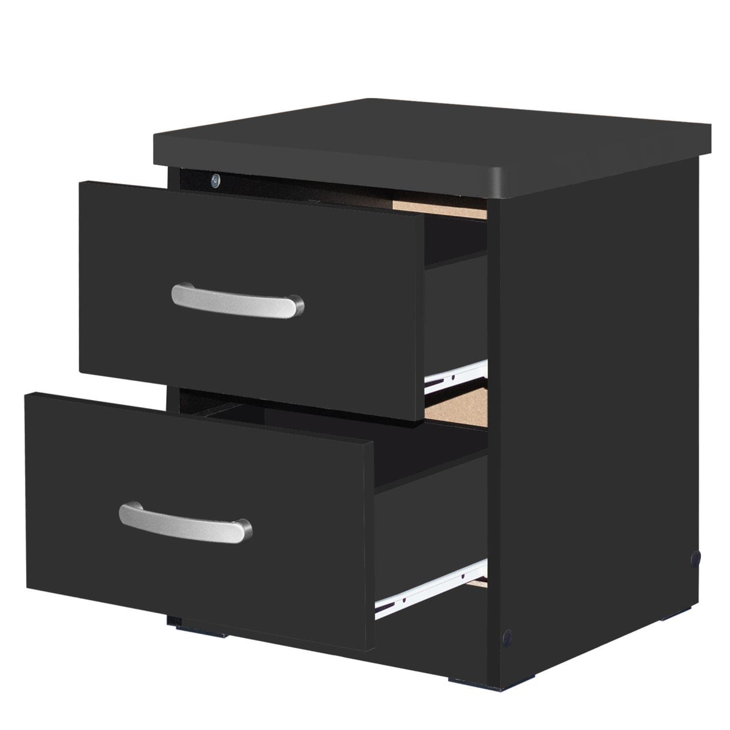 Better Home Products Night Stand with 2 Drawers - Black Wooden Bedside Table for Bedroom, Living Room & Office - Compact Storage Solution for Lamps, Books & Essentials