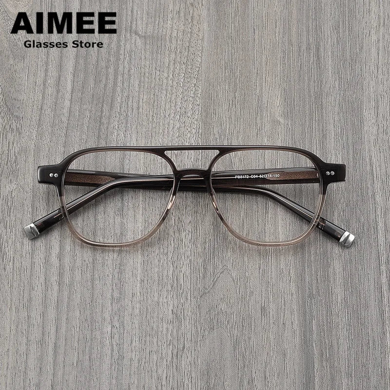 Aimee Unisex Full Rim Square Double Bridge Acetate Eyeglasses 8172 - Stylish & Durable Reading Glasses for Men & Women - Perfect for Office, Reading & Everyday Use