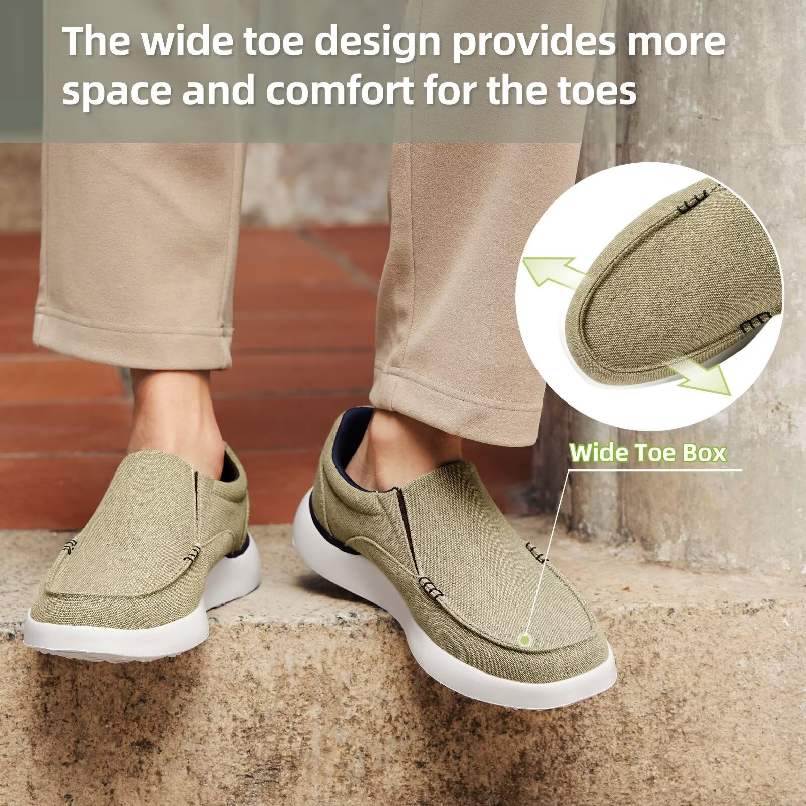 OrthoComfoot Men's Orthopedic Slip-On Shoes with Arch Support - Plantar Fasciitis Relief Loafers for Foot & Heel Pain - Comfortable Canvas Walking Shoes for Work, Travel & Daily Wear