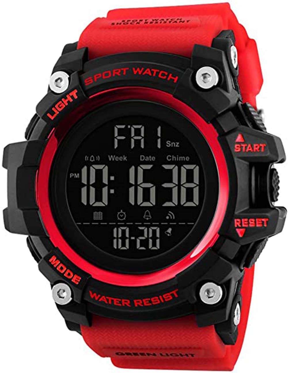 Gosasa Men's Sports Watch - Waterproof Digital LED Stopwatch with Countdown, 12/24 Hour Time Display, Multifunctional Wristwatch for Running, Gym & Outdoor Activities (Black)