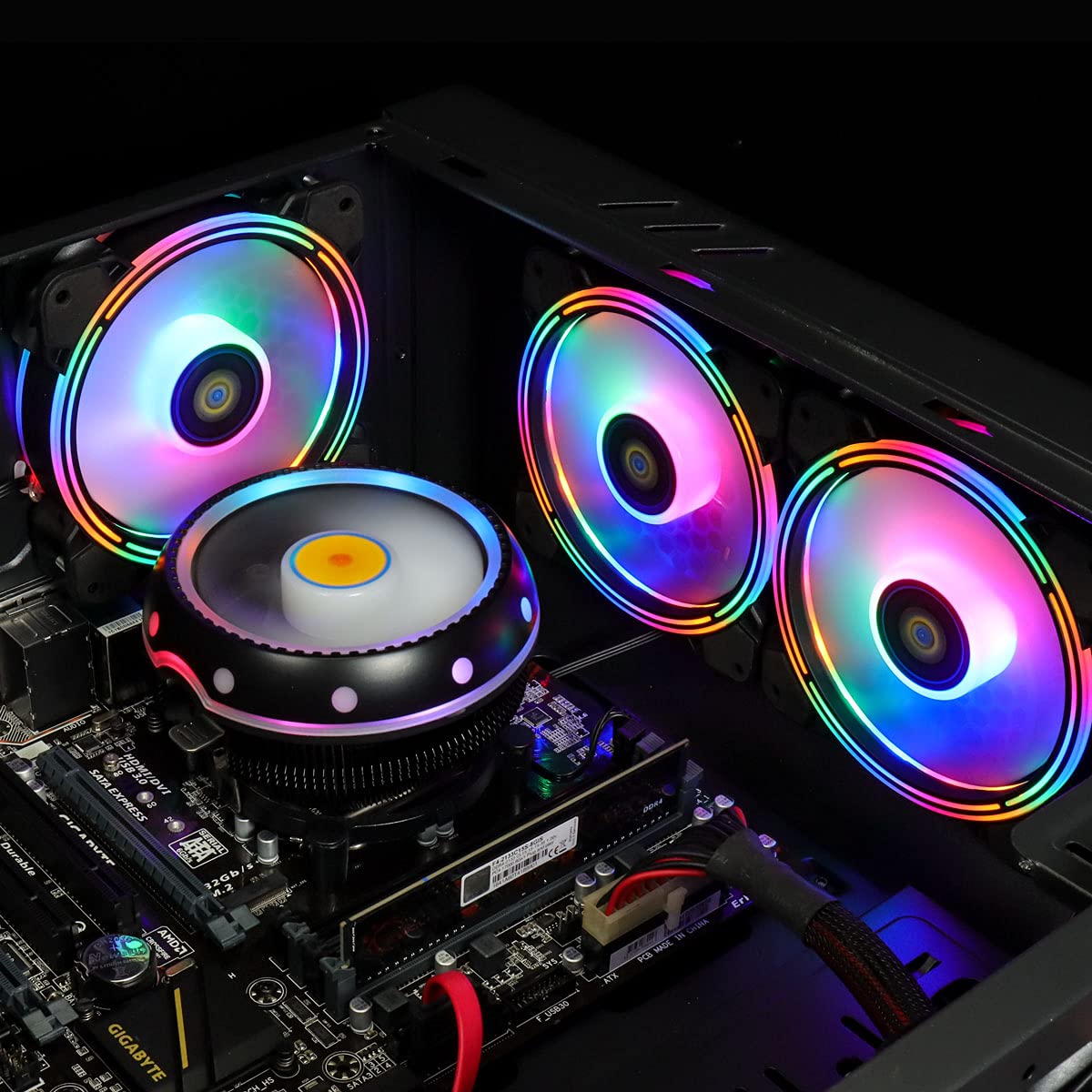 Conisy 120mm RGB LED PC Case Fan - Super Silent, High Efficiency Cooling Fan for Computer Cases - Dual Pack (Rainbow Series, Colorful) - Perfect for Gaming PCs, Workstations & Custom Builds