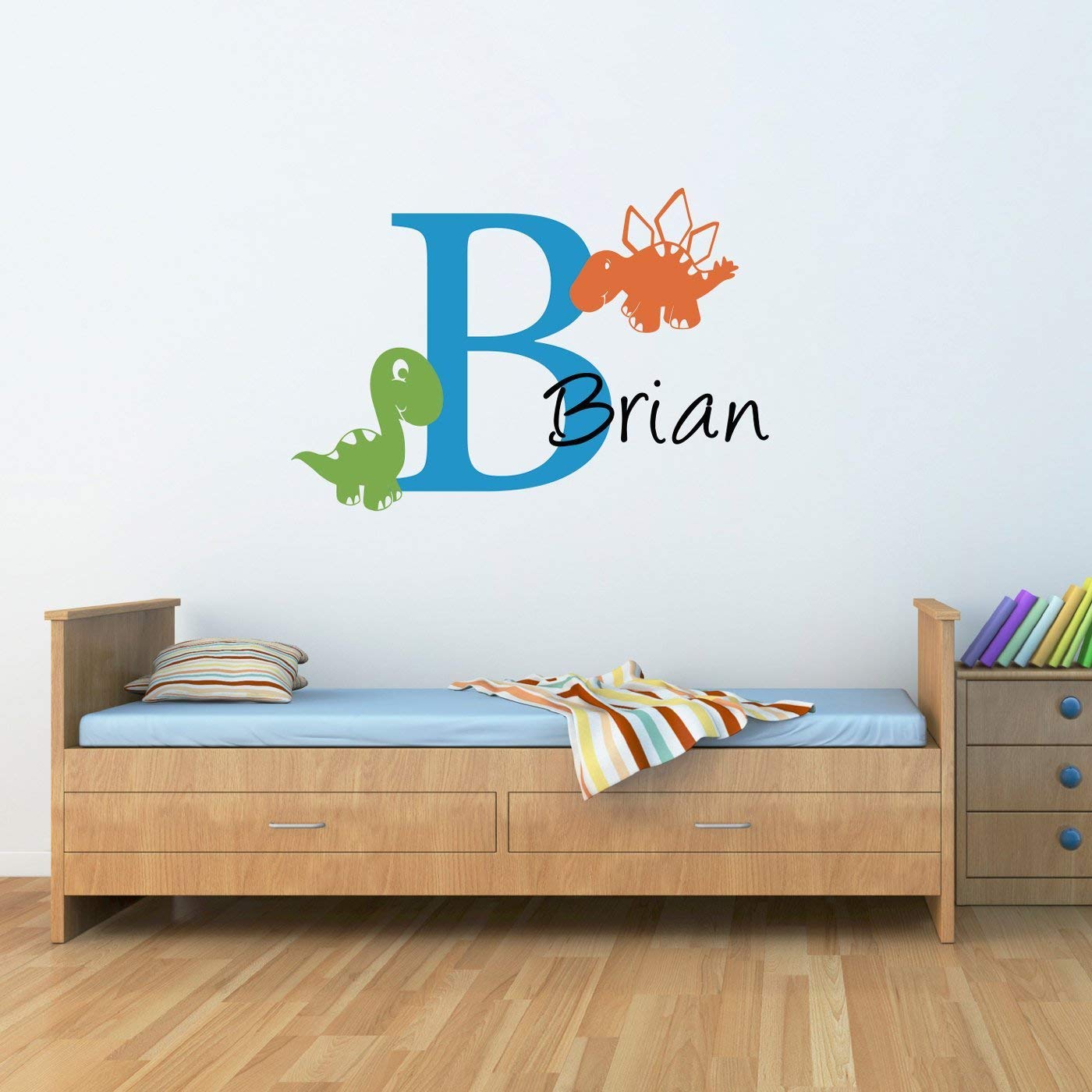 Personalized Initial & Name Wall Decal with Adorable Dinosaurs - Large Removable Dinosaur Wall Stickers for Boys' Room Decor - Perfect for Nursery, Kids Bedroom & Playroom Wall Art