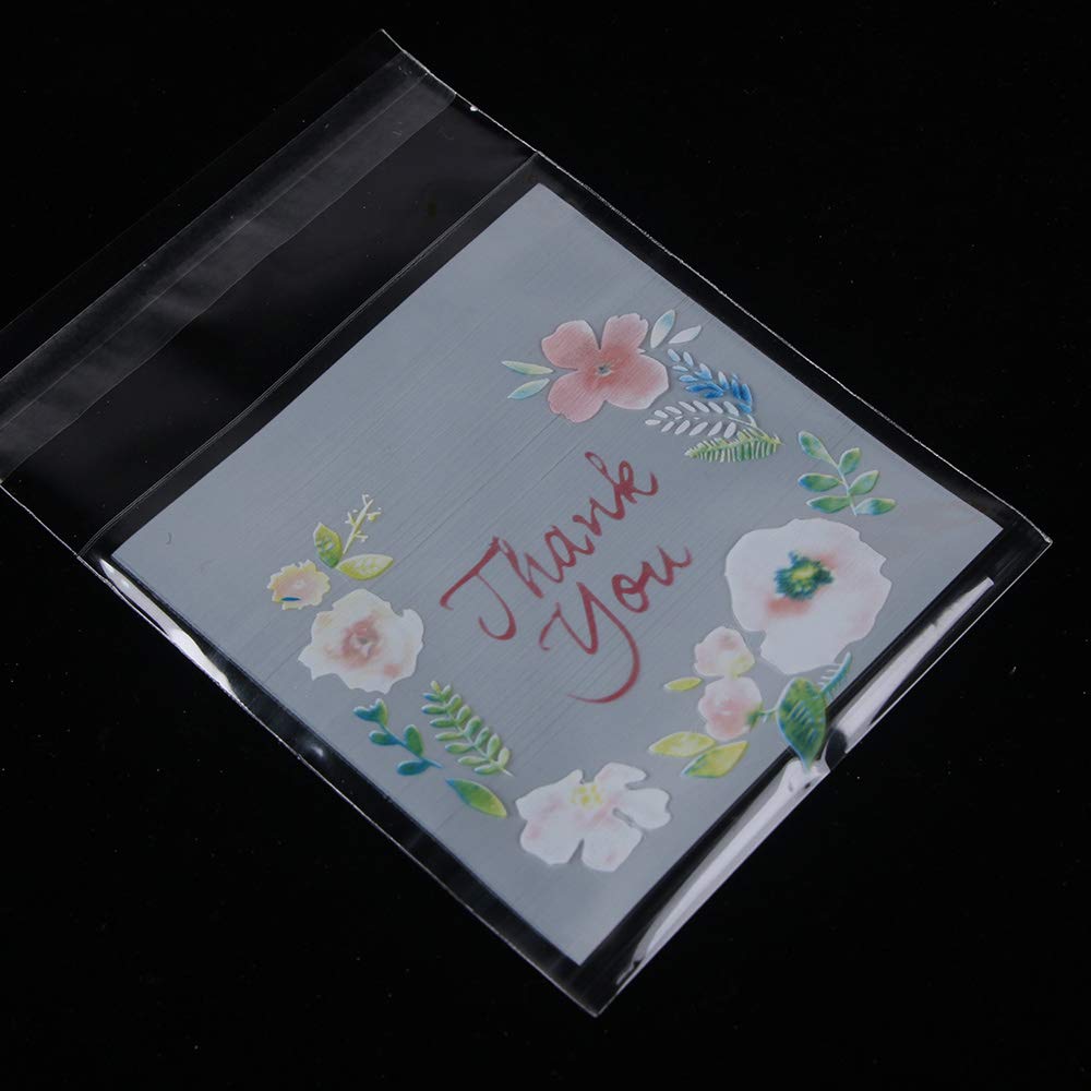 300-Piece Resealable Plastic Cellophane Bags with Self-Adhesive Closure - Thank You Printed Cookie & Candy Packaging Bags for Snacks, Treats, Candles, Soaps - Perfect for Party Favors, Gift Wrapping & Small Business Retail Packaging