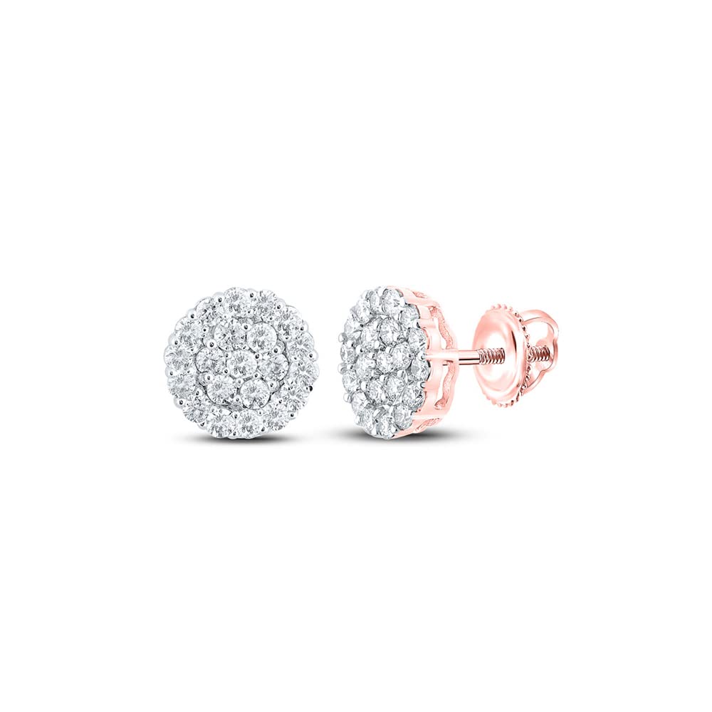 10K Rose Gold Men's Diamond Cluster Earrings - 1.375 CTW Stud Earrings for Men, Luxury Gift for Him, Perfect for Weddings, Anniversaries & Special Occasions