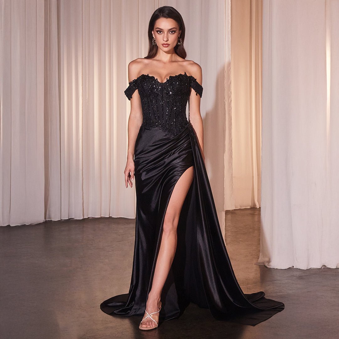 Ladivine by Cinderella Divine Black Sequin Applique Sweetheart Prom Dress - Elegant Evening Gown for Homecoming, Ball, Quinceañera & Formal Events