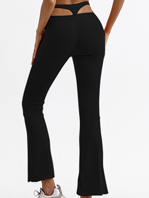 ZASUWA Women's High Waisted Flare Pants - Solid Color Hollow Out Design for Casual Wear, Party & Date Night Outfits