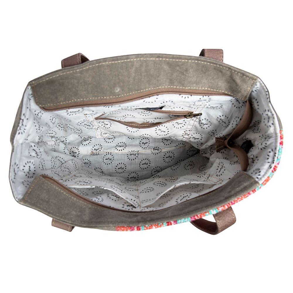 Myra Bag Women's Tote - Eco-Friendly Upcycled Canvas & Leather Shoulder Bag for Western Style - Perfect for Work, Travel & Outdoor Adventures