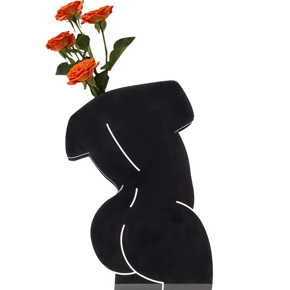 Acrylic Black Body Vase - Male Form Sculpture for Flowers, Makeup Brushes & Pens | Modern Boho Chic Home Decor for Living Room, Bedroom, Wedding Centerpiece & Table Display