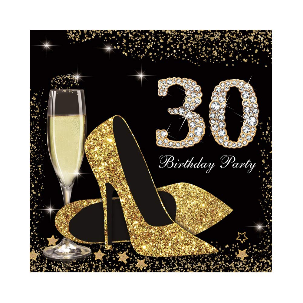 8x8ft Happy 30th Birthday Party Backdrop - Elegant Lady Queen Theme with Shiny Golden High Heel Shoes & Cake Table Decor for Women's Birthday, Prom, Photo Studio Props | Perfect for Adult Birthday Celebrations, Bachelorette Parties & VIP Events
