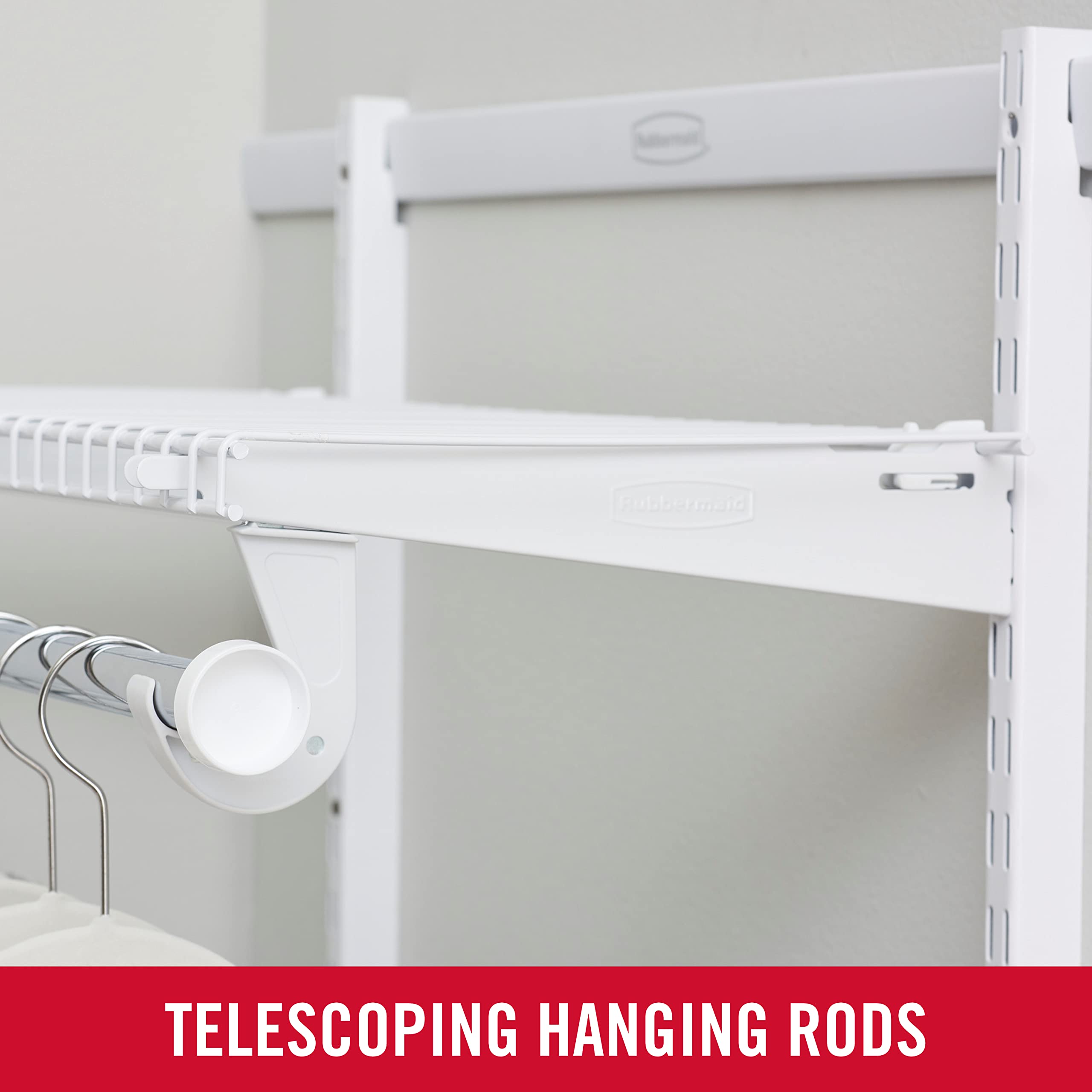 Rubbermaid Configurations Custom Closet Kit - 2-4 Ft Adjustable Metal Wire Shelving System in White | Expandable Storage Solution with Hardware Included | Perfect for Home Closet, Pantry, Laundry Room & Mudroom Organization