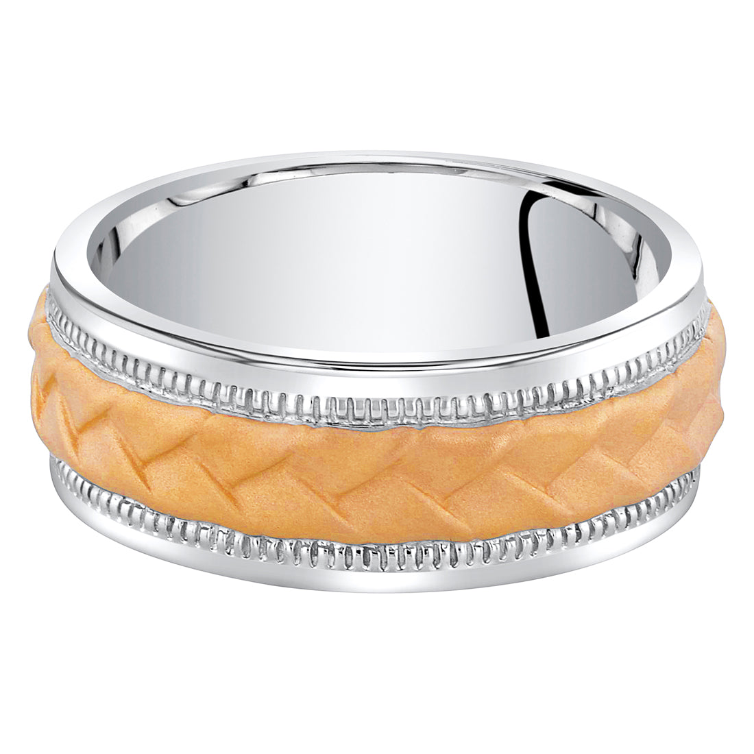 Men's Rose Gold Sterling Silver Criss Cross Pattern Band Ring 8mm Size 9 - Perfect for Weddings, Anniversaries & Gifts