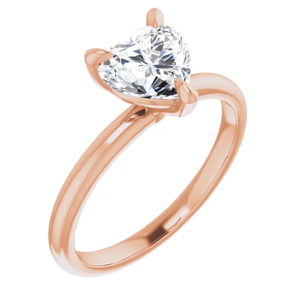 1 CT Heart Cut Moissanite Engagement Ring for Women & Men - Handmade Solitaire Wedding Band in 10K, 14K, or 18K Solid Rose Gold - Perfect Anniversary Gift & Bridal Jewelry Set for Proposals, Weddings, and Special Occasions