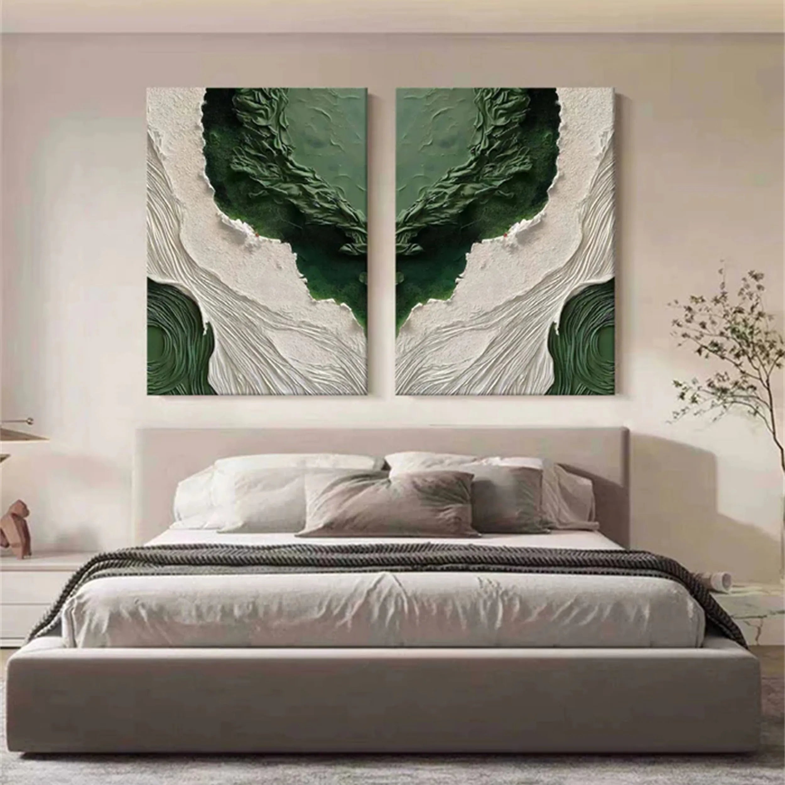 Abstract Blue & Green Wall Art Set of 2 Canvas Prints - Modern Home Decor for Living Room, Bedroom & Office #BG061