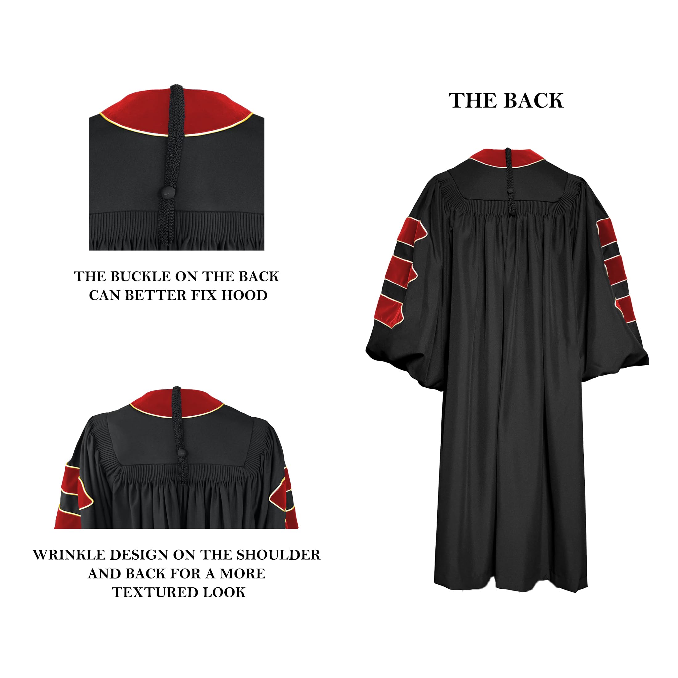 Premium Unisex Doctoral Graduation Gown & 8-Sided Tam Cap Set with Gold Piping - PhD Regalia for Commencement Ceremonies & Academic Celebrations