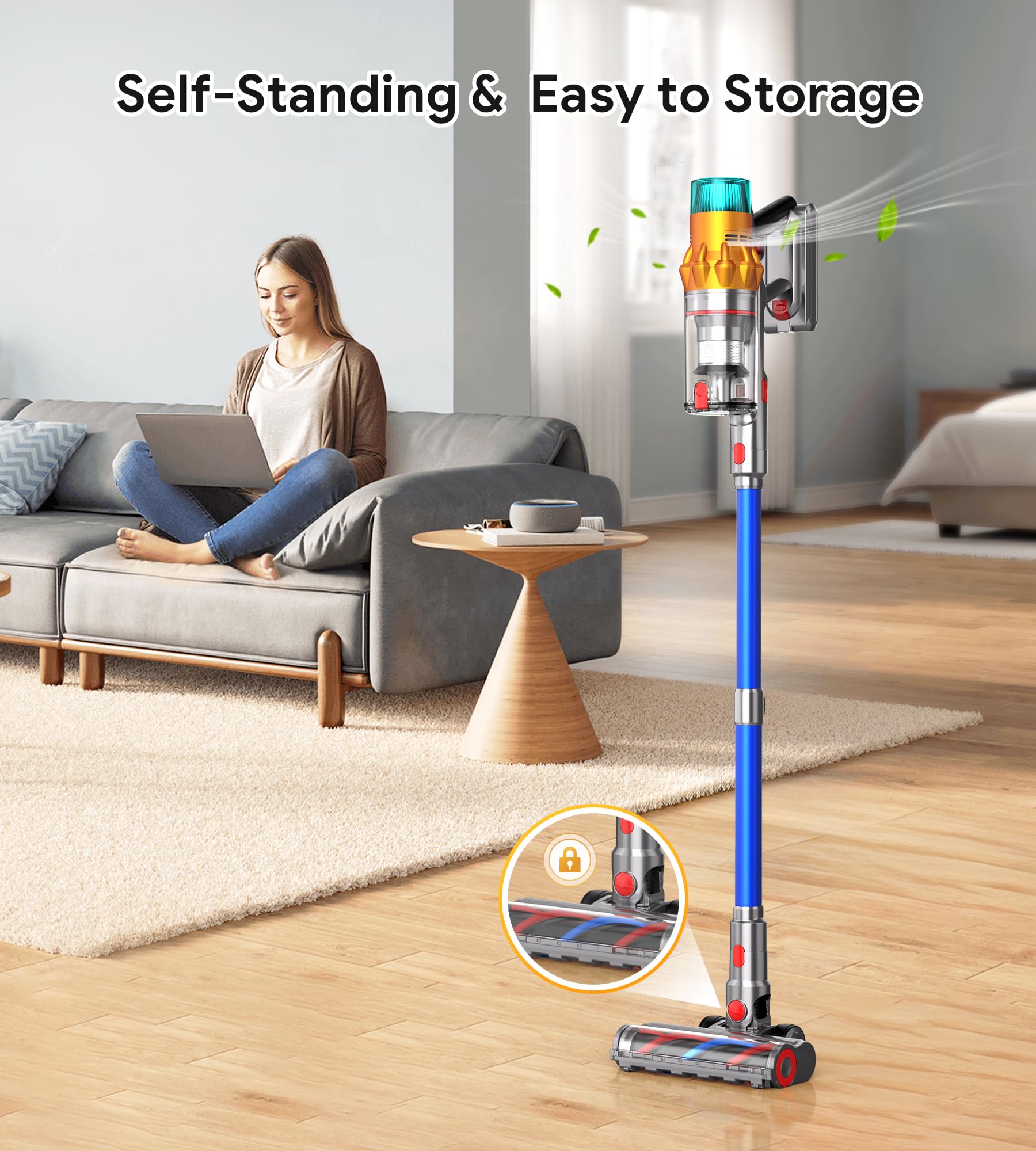 8-in-1 Cordless Stick Vacuum Cleaner with 600W/48Kpa Powerful Suction - 65Min Runtime, Lightweight & Anti-Tangle - Ideal for Hard Floors, Carpets, Pet Hair & Car Cleaning - Self-Standing Rechargeable Home Vacuum for Easy Storage