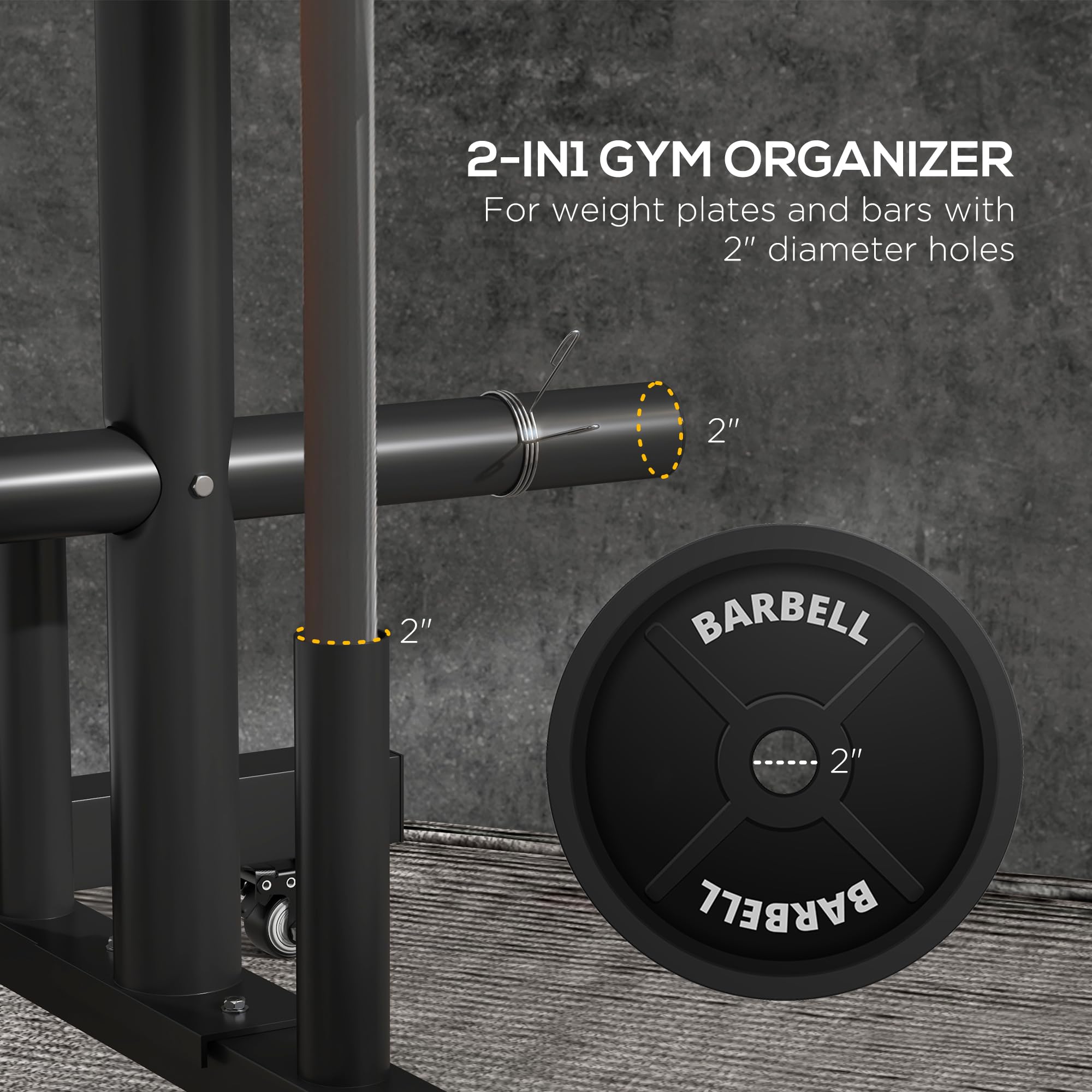 Soozier 2 Inch Olympic Weight Plate Rack Holder - Heavy Duty 440 lbs Capacity with 4 Wheels & 6 Clamps - Perfect for Gym Storage & Weight Plate Organization - Ideal for Home Gyms, Commercial Fitness Centers & CrossFit Workouts