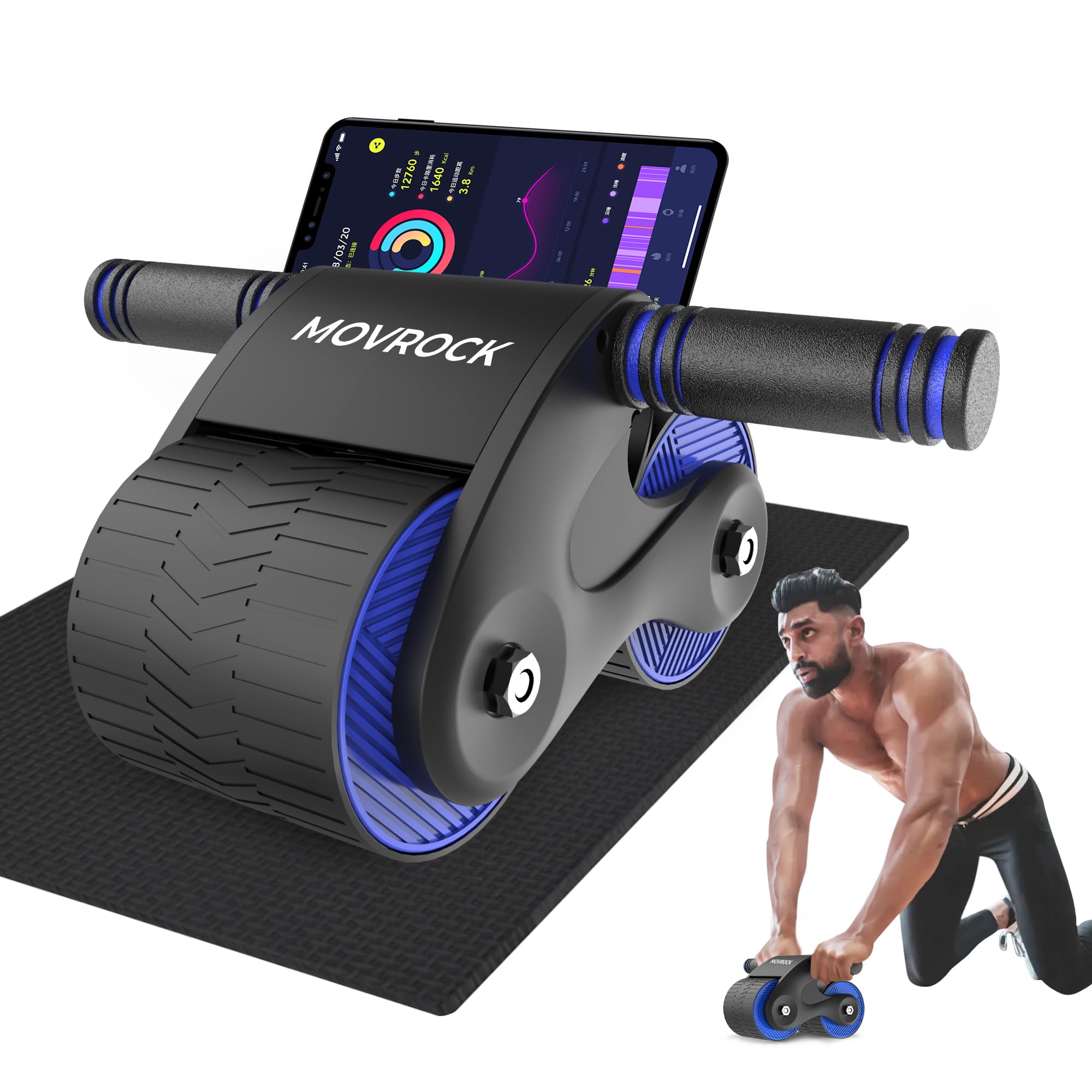 Ab Roller Wheel with Automatic Rebound - Core Workout Equipment for Home Gym, Abdominal Exercise Wheel with Knee Pad - Perfect for Strength Training & Fitness | Ideal for Home Workouts, Office Exercise & Full-Body Toning