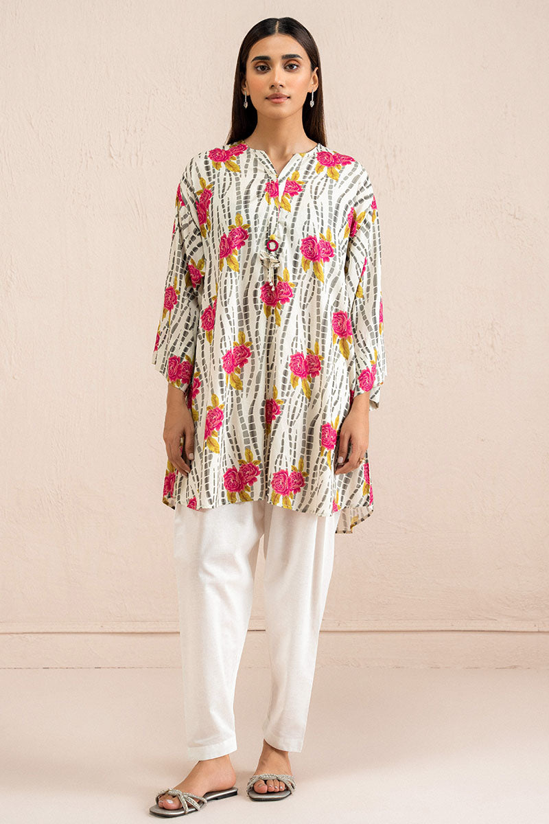 Ivory Frost Printed Linen Shirt for Women - Breathable & Stylish Summer Blouse - Perfect for Casual Outings, Beach Wear & Boho Fashion