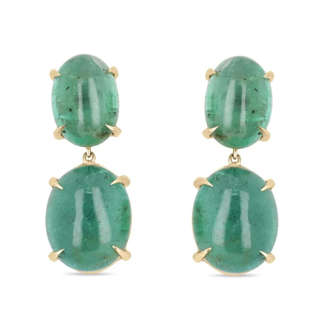 28.80tcw Large Heirloom Natural Cabochon Emerald Dangle Drop Earrings in 14K Gold - Perfect for Weddings, Parties & Special Occasions