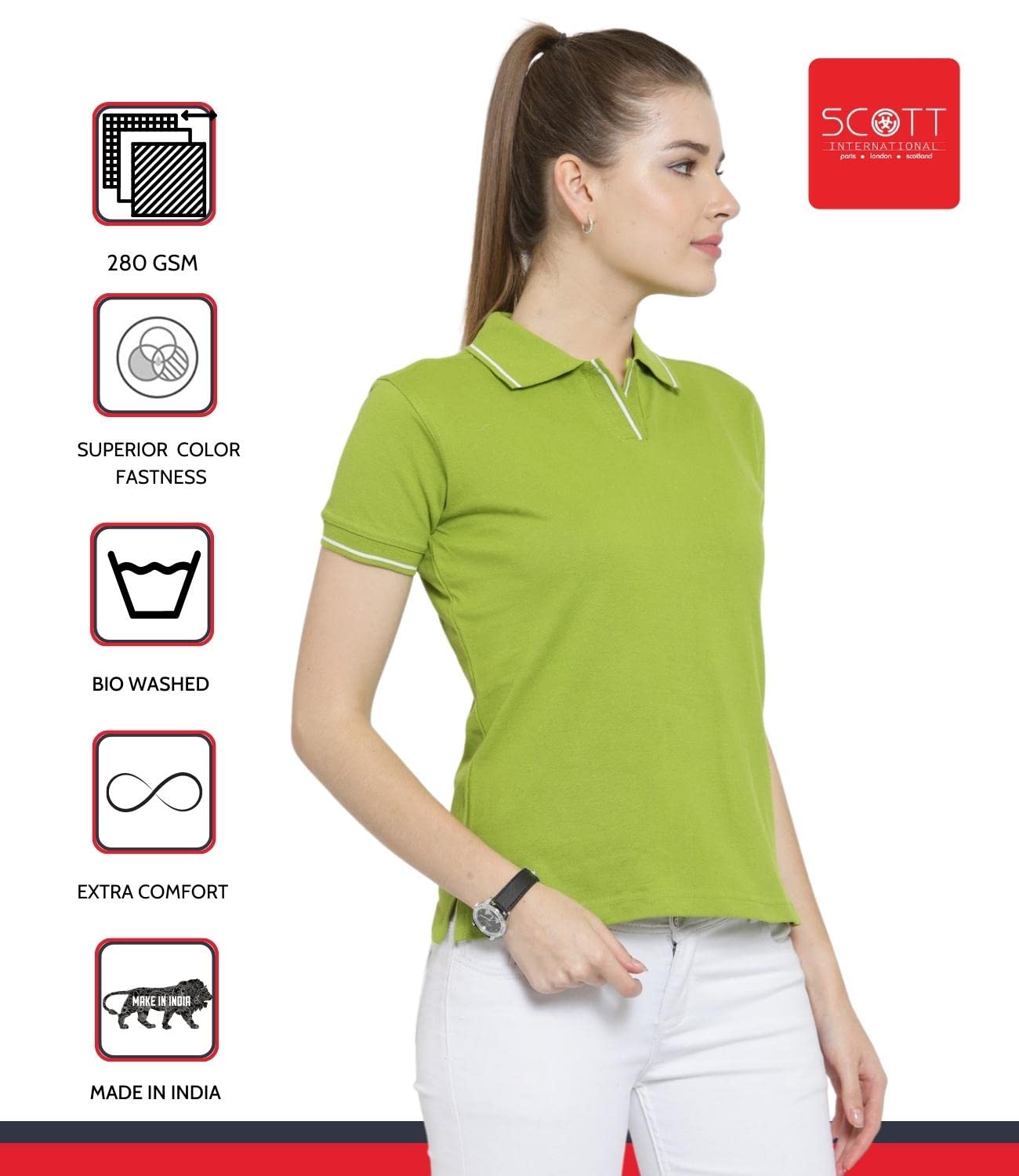 Scott International Women's Regular Fit 100% Pure Organic Cotton Polo T-Shirt | Breathable Casual Top for Work, Golf & Everyday Wear | Womens Polo Shirt with Collar | Half Sleeve Cotton Tee for Women