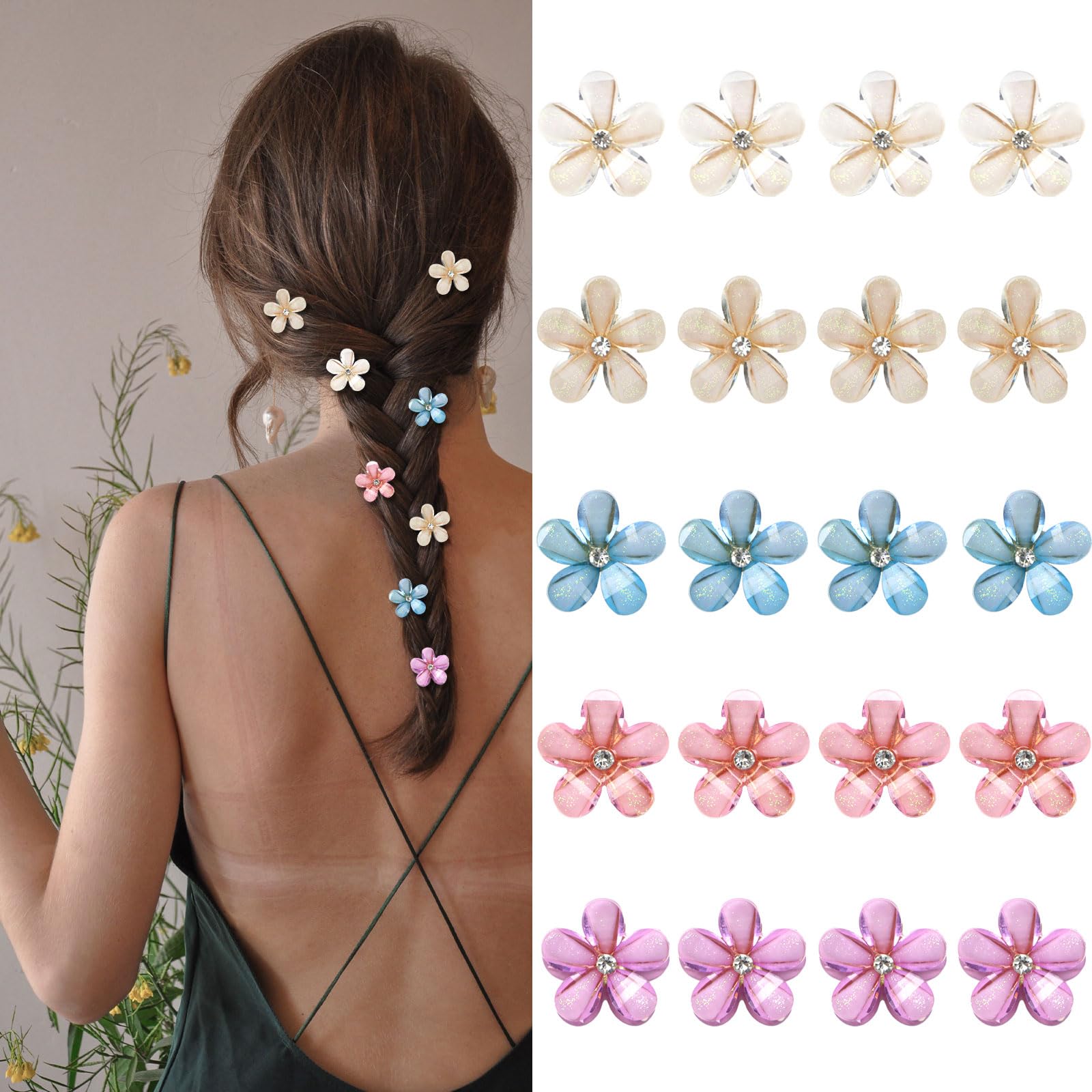 YISSION Mini Rhinestone Hair Claw Clips - Elegant Flower Hair Clips for Women & Girls, Sparkly Barrettes & Hair Accessories for Parties, Weddings & Everyday Style