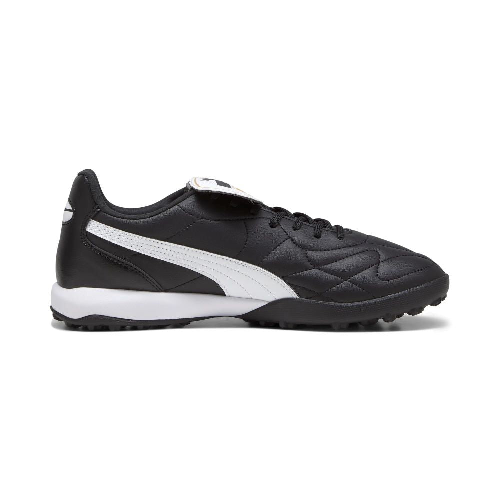 Puma King Top TT Turf Football Shoes for Men - Black/White/Gold - Soccer Cleats for Artificial Grass - Perfect for Training & Matches